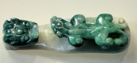 Natural Jadeite Hand-Carved Belt Buckle - Two Dragons