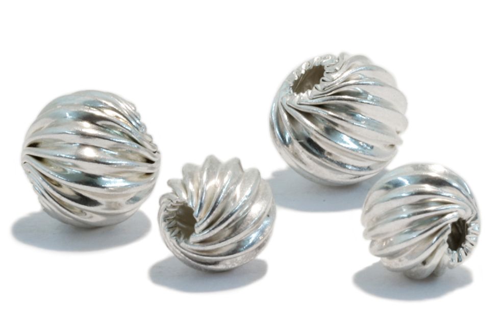 Sterling Silver Round Twisted Corrugated Beads