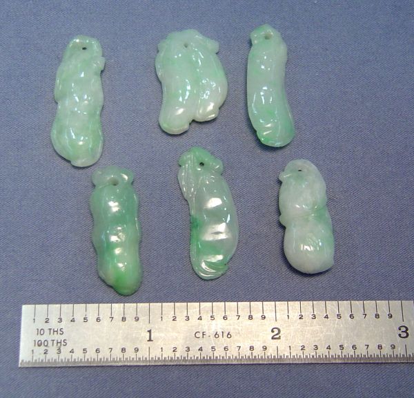Natural Jadeite Light Green Hand-Carved Bean Pods - Lot of 6  - Untreated 