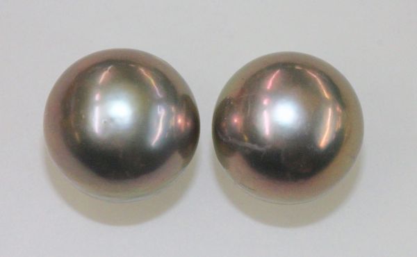 14.5-15mm Grey Half-drilled Round Pearl Pair