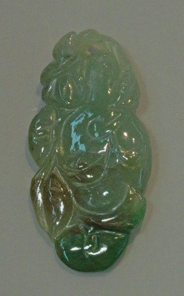 Natural Jadeite Hand-Carved Pendant - Peach with Leaves