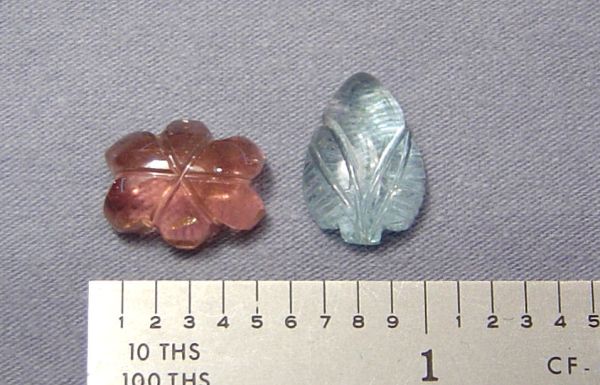 Pink Tourmaline & Aquamarine Hand-Carved Cabochon Flowers - Lot #14