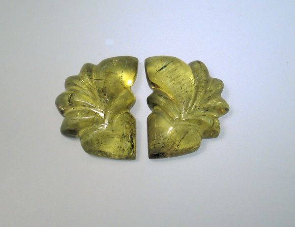 Yellow Tourmaline Hand-Carved Pair, 18.77 cts. - 12.2x15.7mm