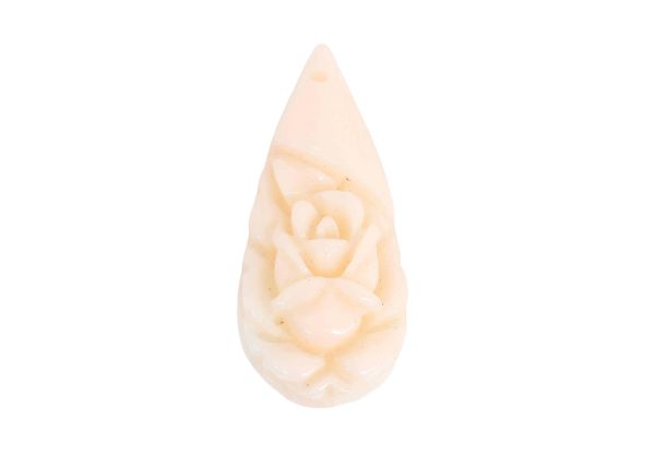 Natural Coral Hand-Carved Rose Pear-Shaped Pendant, 2.56 gr. -12x27mm