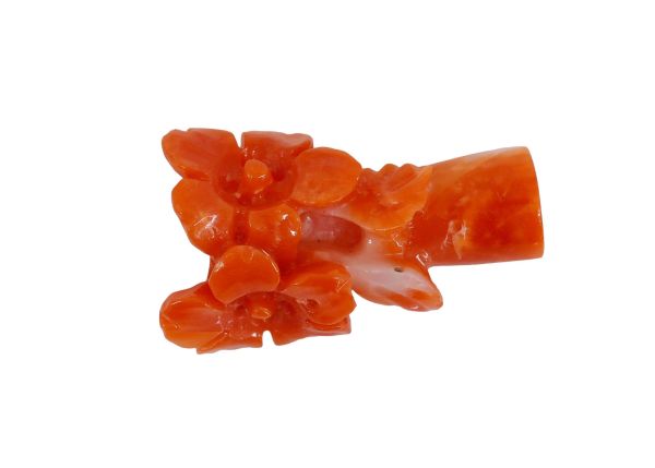 Natural Oxblood Coral Hand-Carved Floral - 1.33 gr. - 11x19.2mm