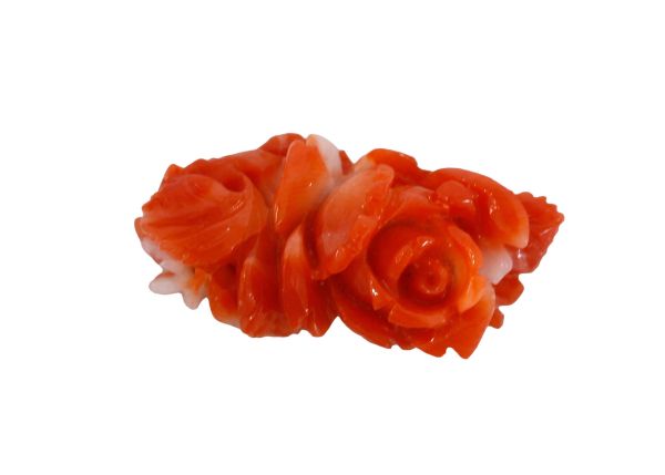 Natural Oxblood Coral Hand-Carved Two Roses, 2.29 gr. - 12.5x24mm
