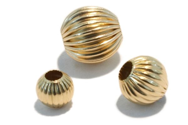 14k Straight Corrugated Round Beads
