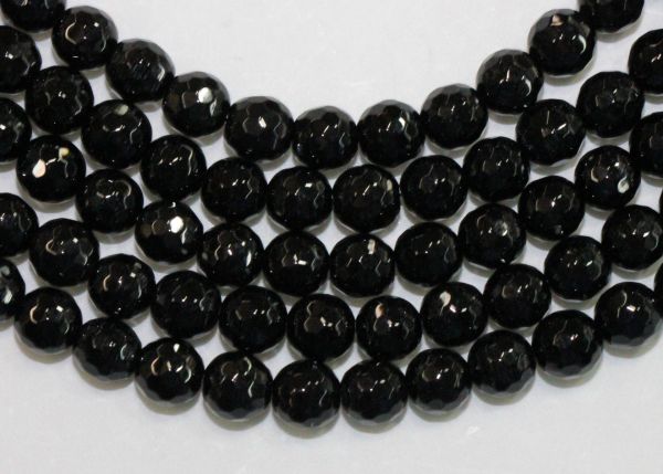 Faceted Round Black Onyx Bead Strands