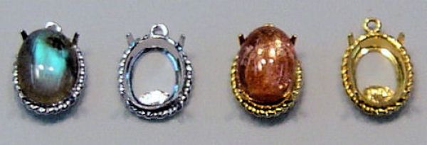Findings: Oval Rope Edge Pendants with Bezel and Prongs