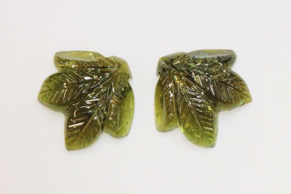 Green Tourmaline Hand-Carved Leaf Pair,  17.04 cts. - 16.6x16.6mm