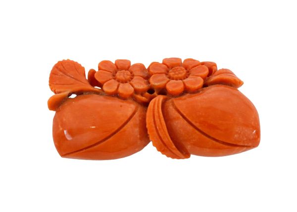 Natural Coral Peaches and Flowers Hand-Carved