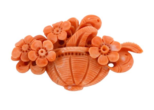Natural Coral Basket of Flowers Hand-Carved