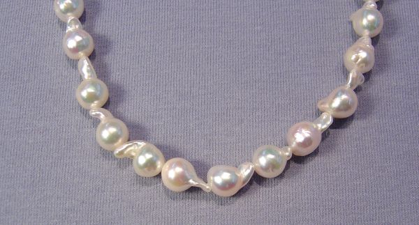 Japanese Akoya White Pearls Baroque Strand 7.5-8mm