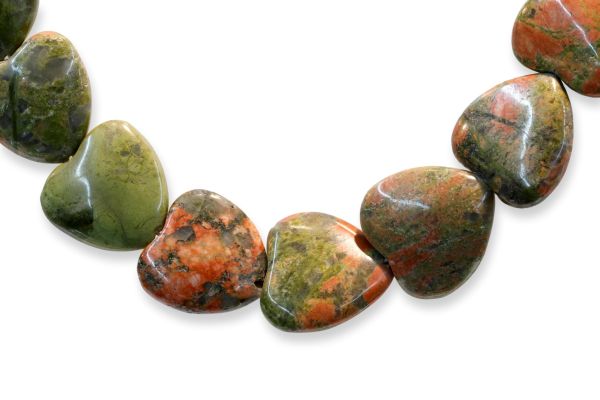 20mm unakite heart bead strand