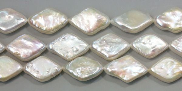 Diamond Shaped 11x15mm White Pearl Strands