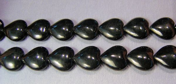 Black Stone Puffed Hearts Bead Strands - 16mm
