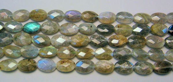 Natural Labradorite Faceted Oval Bead Strand - 8x12mm
