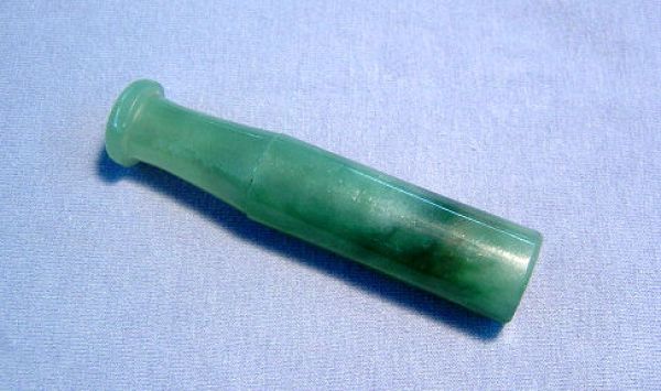 Antique Natural Jadeite  Deep Green Cigarette Holder - Hand-Carved