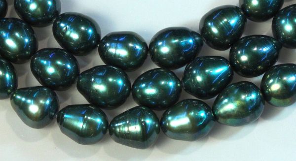 11-12mm Forest Pool Green Oval Pearls