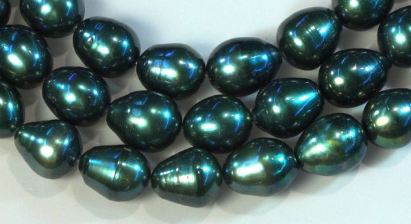 11-12mm Forest Green Oval Pearls