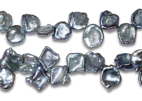 Keshi Minty Silver Pearls Side-Drilled Strands - 11-15mm