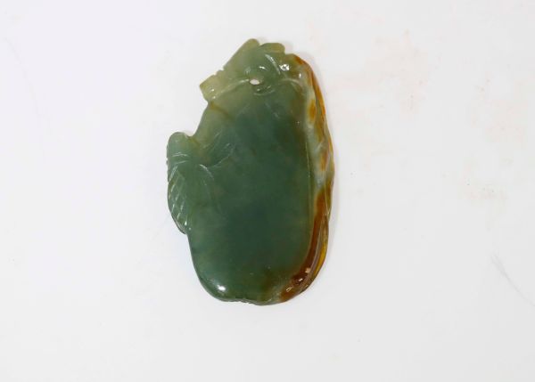 Natural Jadeite Hand-Carved Amulet - Gourd with Dragon and Cricket