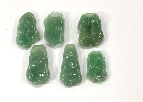Natural Jadeite Hand-Carved Soybean Pods - Lot of 6 