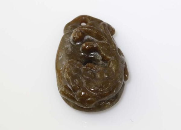 Natural Jadeite Hand- Carved Amulet - Cat on Coin