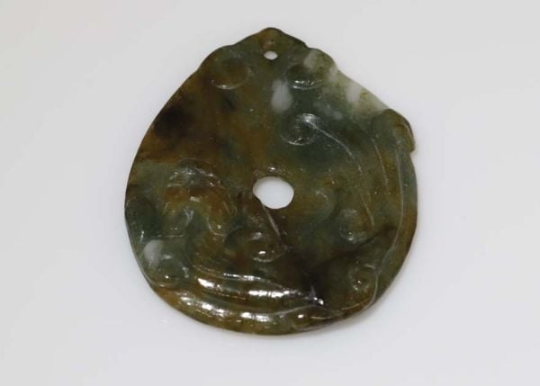 Natural Jadeite Hand-Carved Amulet- Cat on Coin
