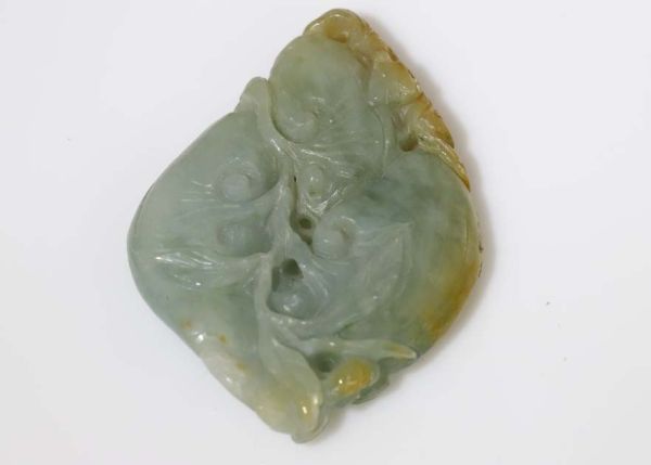 Natural Jadeite Natural Bi-Color Floral Hand-Carved Amulet 