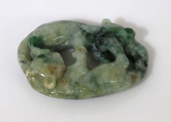 Natural Jadeite Hand-Carved Amulet - Double Cat