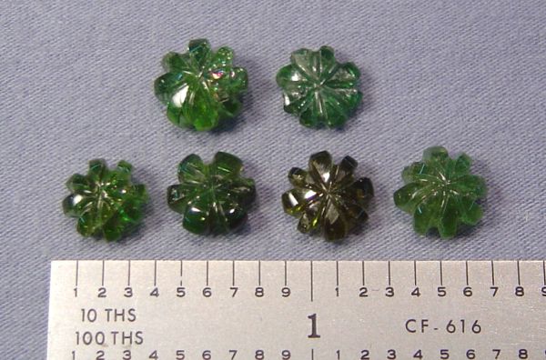 Green Tourmaline Hand-Carved Cabochon Flowers 6 pc. - Lot #7