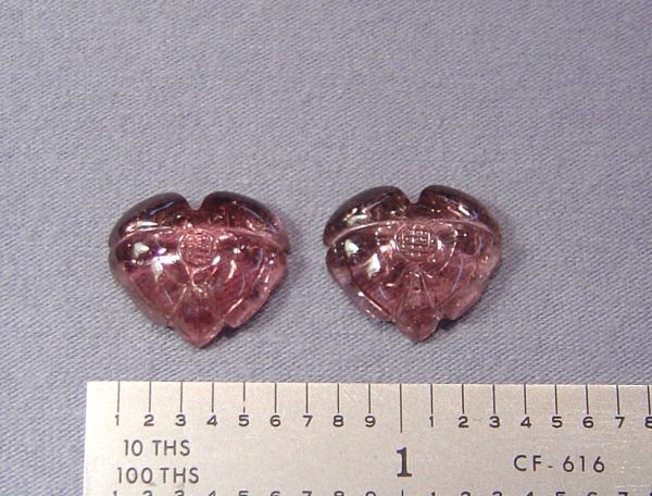 Pink Tourmaline Hand-Carved Cabochon Hearts 2 pc. - Lot #9