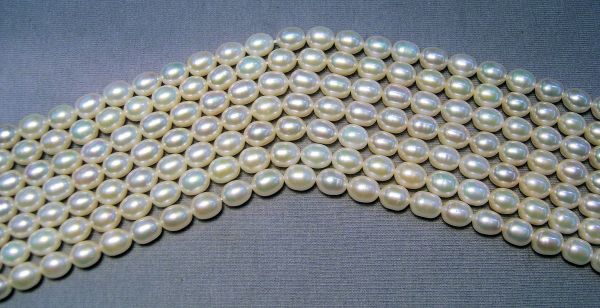 White Uniform Oval Freshwater Pearl Strands
