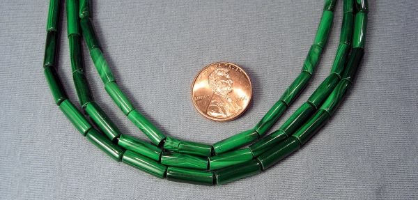 Malachite Cylinder Bead Strands - 4x13mm