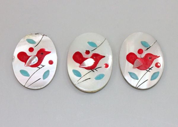 Inlay Mother-of-Pearl Cabochons - Red Bird with Shell Wings