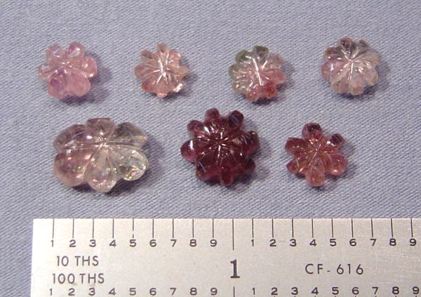 Pink Tourmaline Hand-Carved Cabochon Flowers 7pc. - Lot #11 