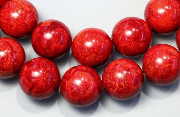 Red Sponge Coral Round Bead Strands - 20mm