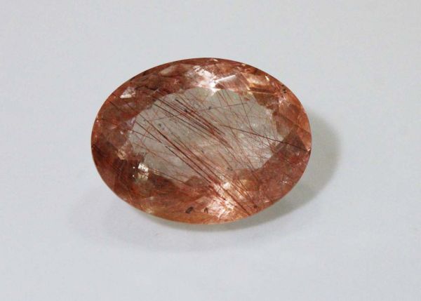Quartz Crystal with Rutile Faceted Oval, 13.18 cts. - 13.5x18.25mm