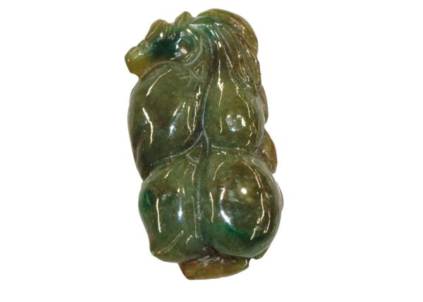 Natural Jadeite Hand-Carved Amulet - Gourds on a Leaf