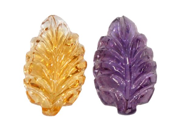 Amethyst & Citrine Carved Leaf Cabochon Pair, 12.76 cts.