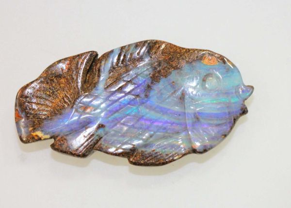 Boulder Opal Hand-Carved Fish - 22x41mm
