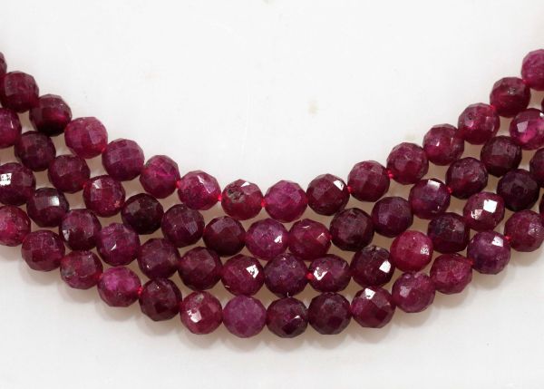 Ruby Faceted Round Bead Strands - 4 mm