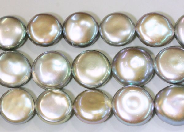 Dove Grey Puffy Coin Pearls 14-16mm