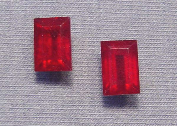 Ruby Fissure Filled Faceted Cushion Cut Pair 5.85x8.80mm & 6x8.60mm - 6.39 cts.