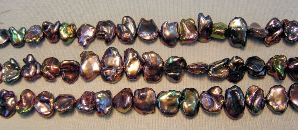 Keshi Glossy Peacock Pearl Side-Drilled Strand