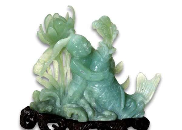 Child with Lotus Bowenite Statue - Hand Carved