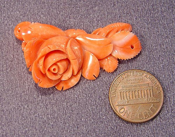 Carved Coral Rose with Leaves - 7.60 gms.