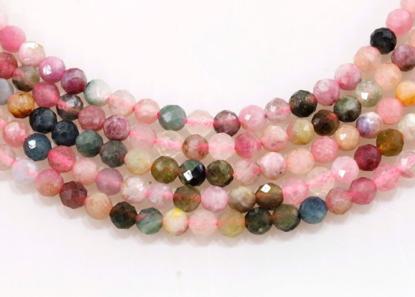 Multi Color Tourmaline Faceted Round Bead Strands  - 4 mm