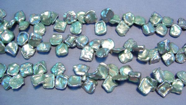 Keshi Minty Silver Pearls Side-Drilled Strands - 11-15mm